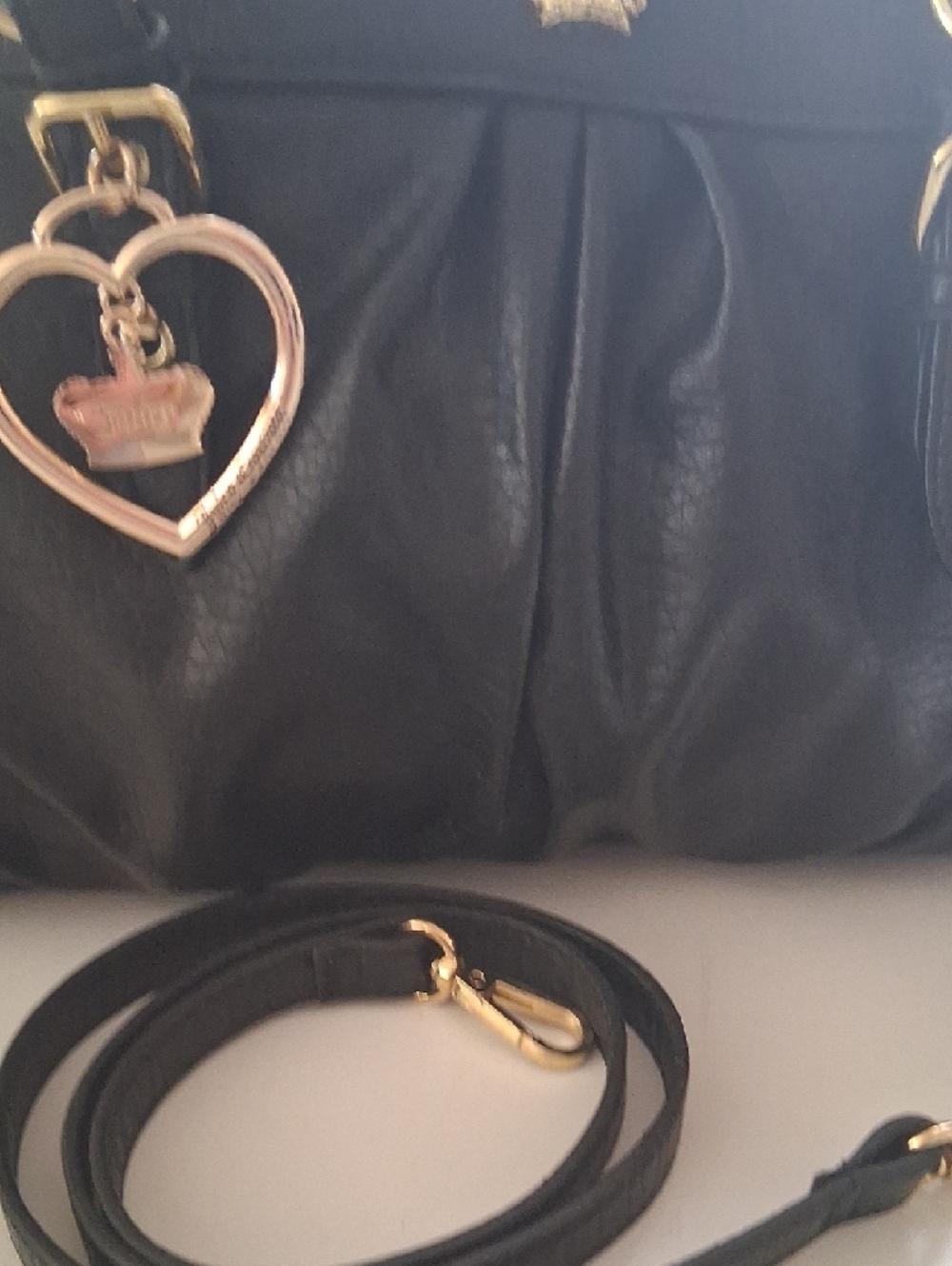 Juicy Couture Black Satchel with Gold Heart Charm - Picture 5 of 11